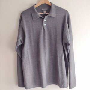Banana Republic Mens Merino Wool Sweater L Gray Vtg 90s Long Sleeve Polo Shirt